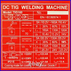 160 Amp TIG Torch Stick Arc MMA DC Inverter Welder Dual Voltage AC Welding