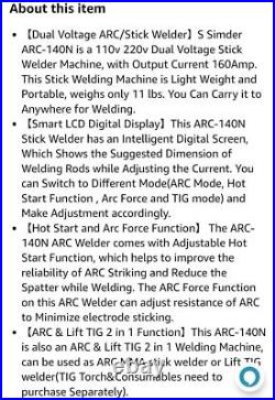 SSIMDER DC inverter MMA stick welder ARC-140N 160AMP ARC/TIG digital display