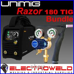 Unimig Razor 180 Welder Arc Tig Stick Bundle+ Argon Gas Regulator, 17v Tig Torch
